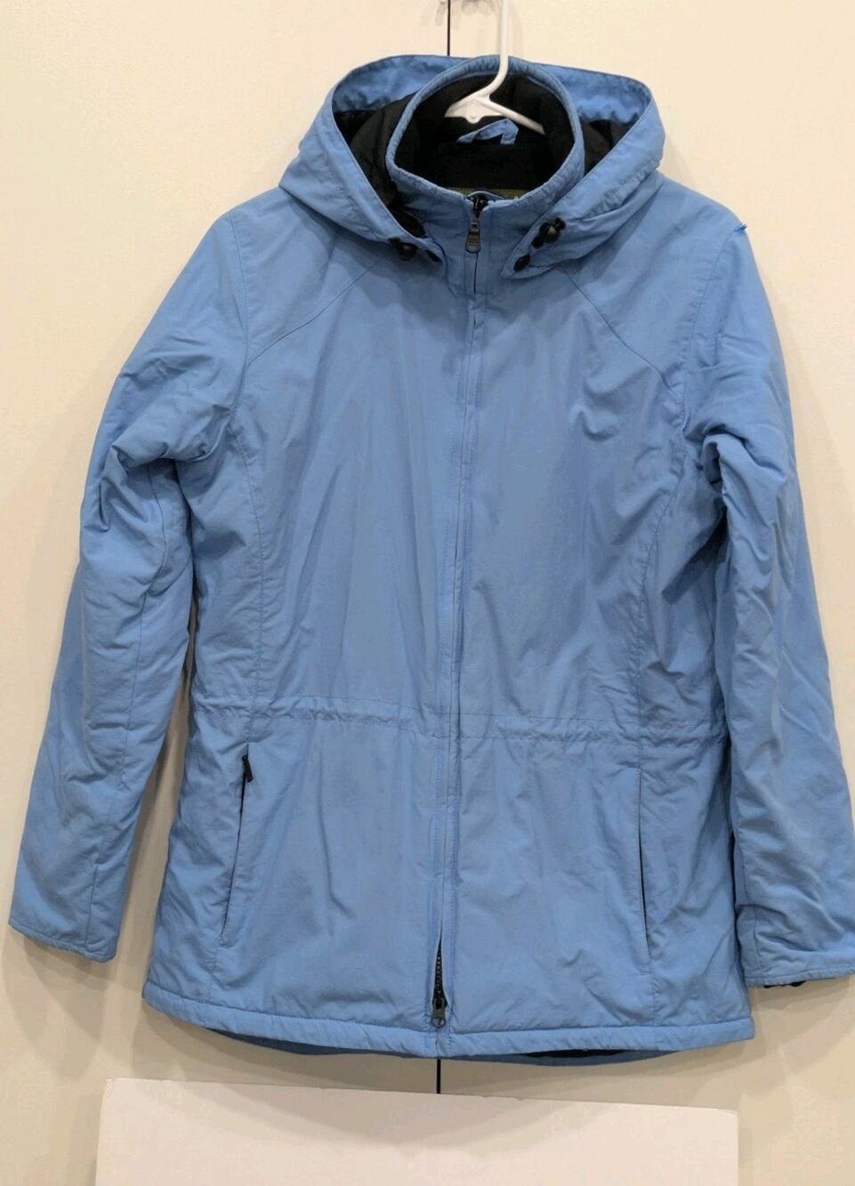 Eddie Bauer Women's Fleece Lined Hooded Raincoat Size Small Periwinkle Blue
